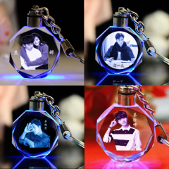3D Laser Engraving Glass Keyring Wholesale Transparent LED Crystal Keychain
