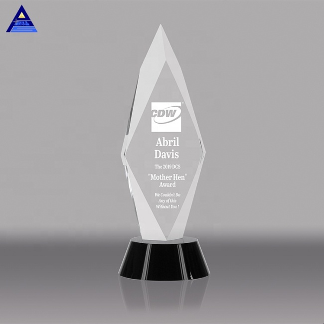 Custom Clear Shaped Crystal Glass Trophy For Business Awards