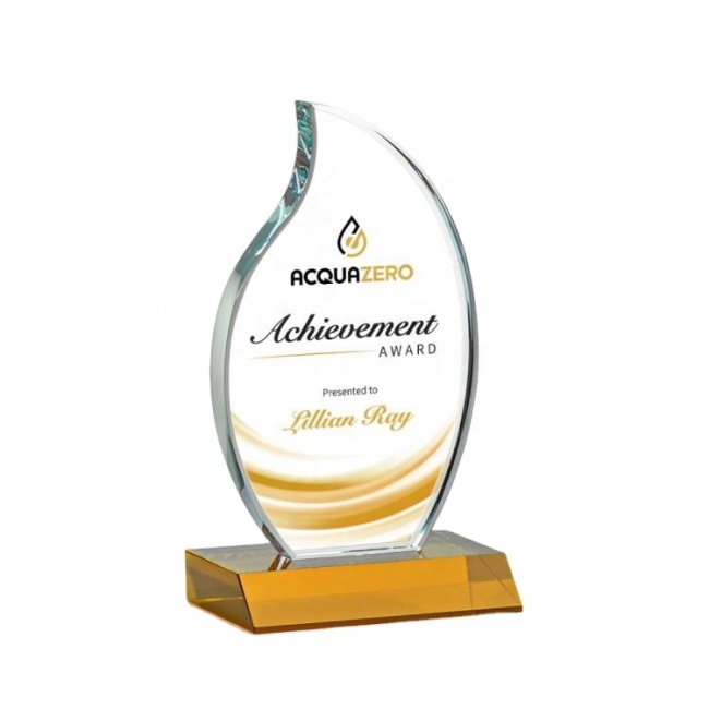 Hot business gift award trophy sandblasting logo beveled k9 crystal flame trophy Engraving Crystal glass Trophy