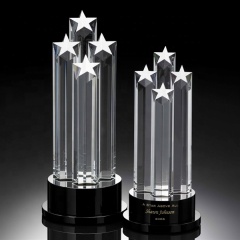 Trophée d'obélisque de cristal d'étoile de pentagramme personnalisé bon marché en gros prix de verre de cristal de pic de glace