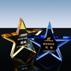 Trofeo de cristal de diseño de forma de estrella de moda, pisapapeles de bloque de estrella de cristal