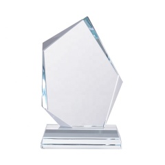 Venta al por mayor, promoción, arco óptico transparente, escudo en blanco, premios de cristal, trofeo de cristal con Base