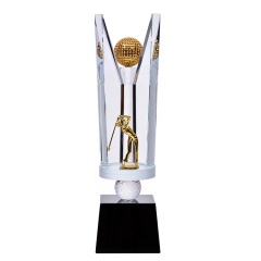 Neues Design 3D-Lasergravur Crystal Metal Golf Trophy Awards mit graviertem Logo