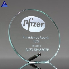 Récompenses d'accomplissement de trophée de cristal de verre de cercle gravé par laser de vente chaude pour le souvenir