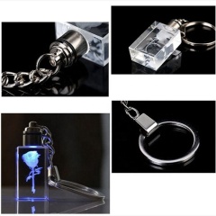 K9 Custom LED Taschenlampe Kristall Schlüsselanhänger / 3D Laser Inside Rose Flower Schlüsselanhänger Kristall für Hochzeitsgeschenk