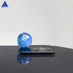 New Creative Blue Color Frosted Crystal World Globe Ball For Business Desktop Souvenirs