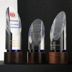 New design crystal trophy  award custom creative solid trophy wooden Ice peak obelisk crystal award