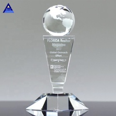 Trophée de globe de cristal personnalisé populaire avec carte du monde