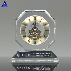 Horloge en cristal gravée par exécutif d'horloge de bureau de Tableau de cadeau de la publicité faite sur commande avec le logo