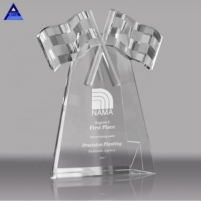 Customized Engraving Logo Flag Shaped Engraved Crystal Award Trophy With Special Significance