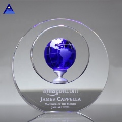 Commerce de gros de la décoration de la maison Blue Circle Plaque Award Trophée Crystal Glass World Globe