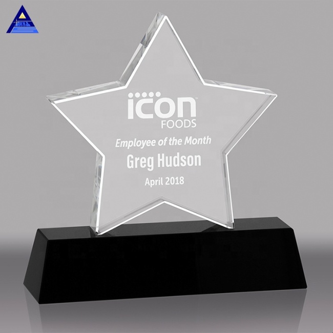 Custom New Design Engraved Crystal Star Trophy Plaque Corporate Anniversary Award Gift