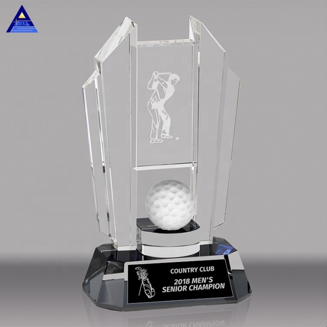 Meilleurs trophées de golf en verre de cristal 3D personnalisés de nouvelle conception pour le cadeau de souvenir de sport