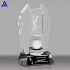 Meistverkaufte neues Design Kundenspezifische 3D-Kristallglas-Golf-Trophäen für Sport-Andenken-Geschenk