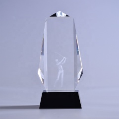 Großhandel 3D Lasergravierte geschnitzte Sport Golf Optical Crystal Awards Trophäe mit Basis