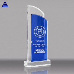 Trofeo de cristal de alta calidad al por mayor Trofeo de cristal de dualidad divina azul personalizado para premios