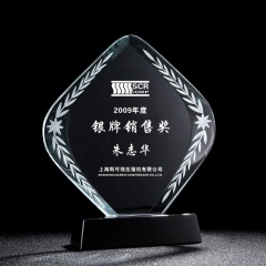 Trophée de bouclier de cristal de plaque de cristal vierge personnalisée FS Noble