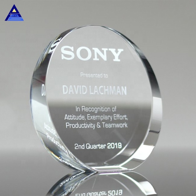 Premium Blank Clear Glass The Unique Engraving Circle Shape Crystal Trophy Of Award