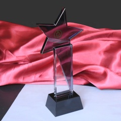 Trofeo de premio de placa de cristal en forma de estrella transparente al por mayor de recuerdos de negocios