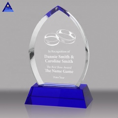 Trofeos de premio de cristal de llama azul con grabado de texto personalizado y placa de trofeo de premio de muestra