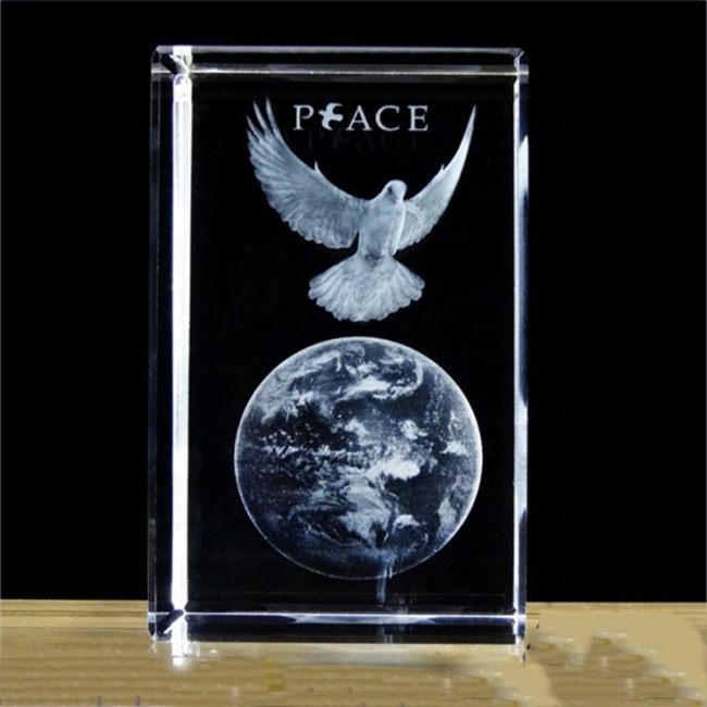Paloma de la paz de cristal con grabado láser 2020D caliente 3