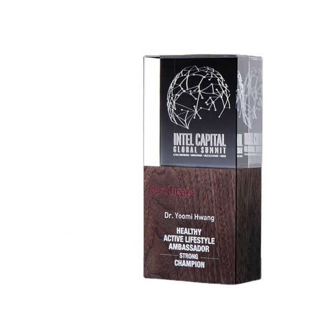 High Quality Crystal Award Noble Customized Crystal Trophies plaques wooden shield awards
