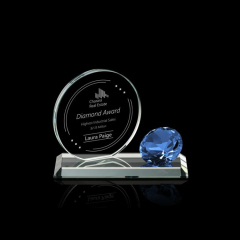 Venta al por mayor, reloj semicírculo azul, premio de cristal de diamante en forma de K9 de alta calidad
