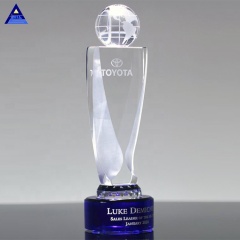 Trophée du globe terrestre en cristal optique gravé pour les souvenirs de la tournée des voyageurs