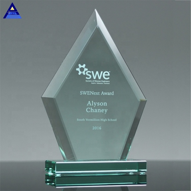Various Size Cheap Clear Crystal Beveled Diamond Blank Jade Glass Award Trophy