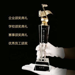 Logo gravé personnalisé Sports Champion personnalisé Deuxième troisième place Trophée de cristal de golf