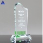 Engraved Logo Clear Green Gem Wave Crystal Trophy for Success Honor Awards