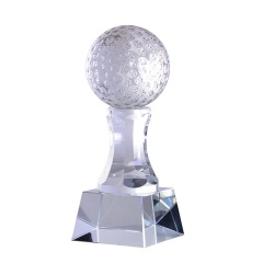 El logotipo de encargo de la nueva llegada hace el trofeo grabado golf de la bola de cristal de los deportes con la base