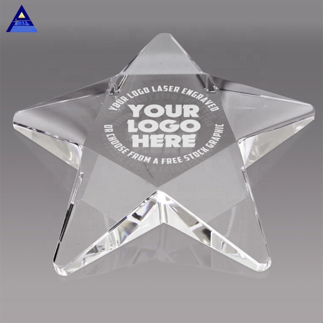Various Styles Unique Shape 3D Laser Engraving Crystal Pentagram Paperweight For Business Souvenir Gift
