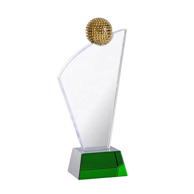 Customize Fashion Wholesale Champion Award Promotional Sports Metal Awards Crystal Ball Trophy With Green Base