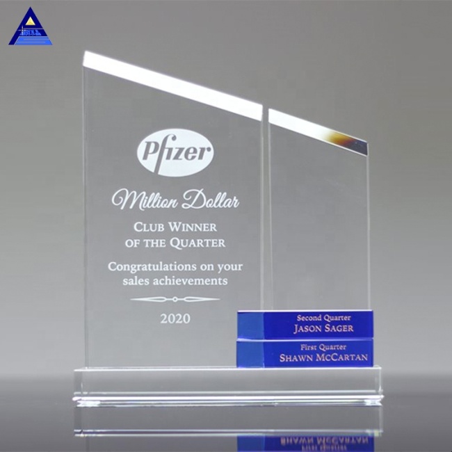 Yiwu Factory Wholesale New Design Blue Crystal Trophy for Customized Engraving