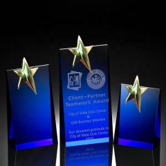 Сувенирный подарок Популярный K9 Crystal Plaque Blue Material Custom Blue Award Crystal Star Trophy