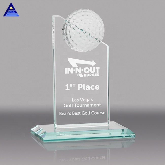 High End Unique Golf Design Crystal Glass Trophy Awards With Transparent Base
