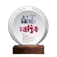 K9 Clear Glass Crystal Award Круглая форма Пустой деревянный трофей Сувенирные подарки Crystal Shield Табличка