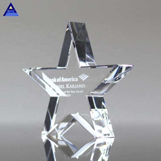 Cadeau de trophée en verre de cristal d'étoile de coupe unique simple et bon marché