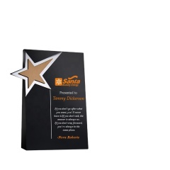 2021 nuevo premio de cristal negro, medalla de estrella de cinco puntas biselada de cristal negro, trofeo de cristal arenado