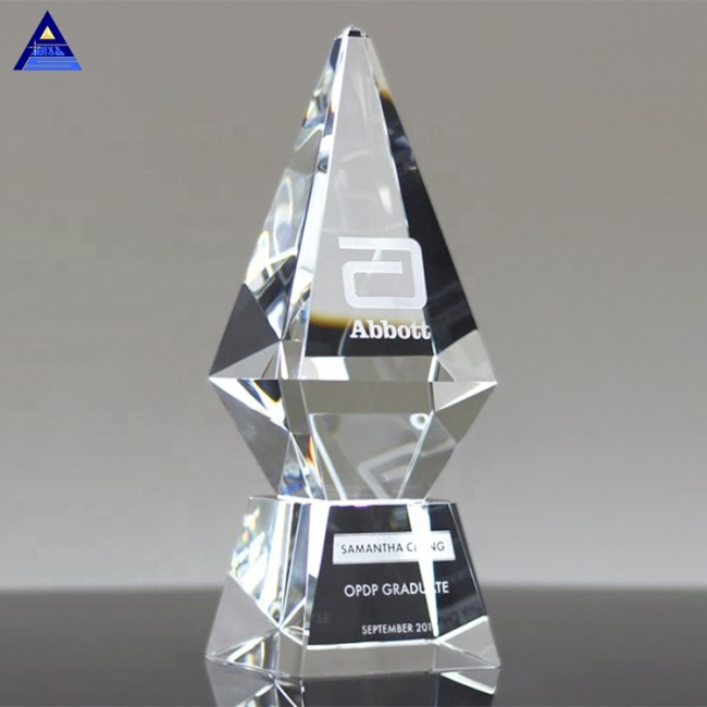 2019 Newest Style 3D Laser Engraved Cheap Clear Optic Crystal Award Tower Trophy