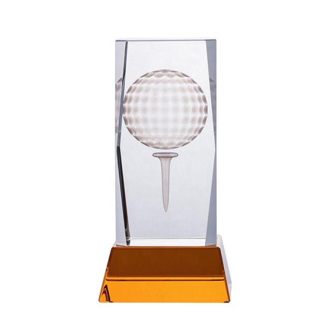 Balle de Golf 3D Laser gravé Cube de cristal vierge et trophée de golf en cristal pour les cadeaux de tournoi de Golf