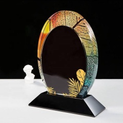 Nouveau trophée de Plaque de cristal de cercle ovale cadeau de mariage personnalisé récompenses de cristal de verre