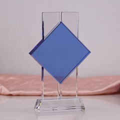 Nuevo diseño, trofeo de cristal azul, premio personalizado, premio de cristal brillante, trofeo de cristal transparente