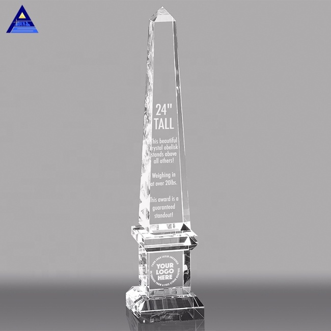 Pujiang Factory Wholesale Obelisk Trophy Custom Laser Engraved Crystal Glass Trophy Medal