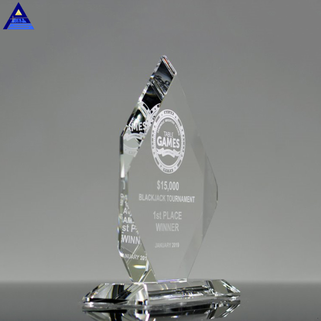 Wholesale Custom Logo Design Flame Shape Craft Crystal Shield Award