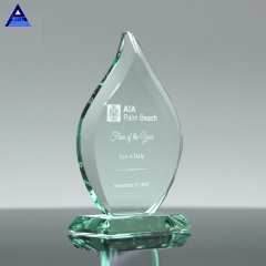 Récompense de trophée en cristal de verre de jade de flamme biseautée en gros d'usine avec la base