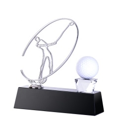 Premio del trofeo de cristal K9 del golf KXNUMX del deporte barato de China del proveedor del oro con la base negra