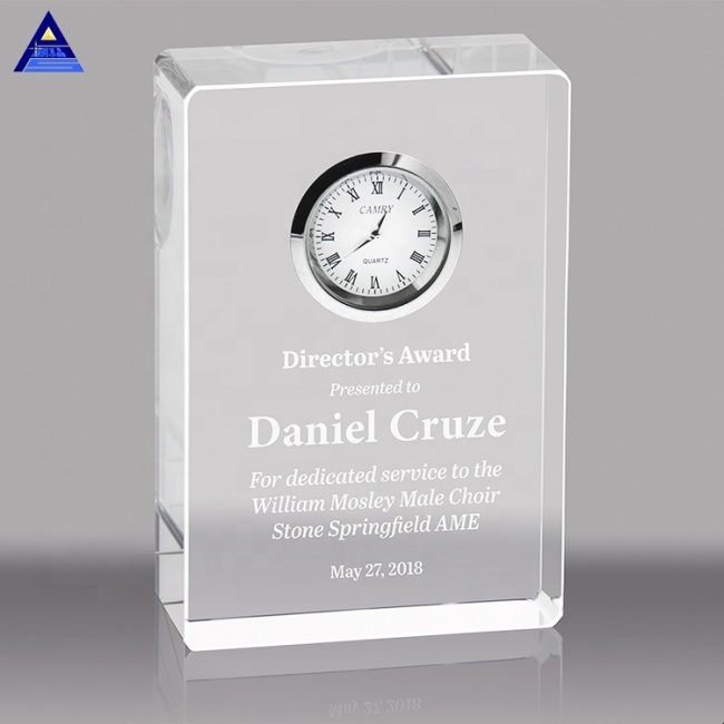 Reloj de premios de cristal en blanco de forma cuadrada para regalos de escritorio de oficina personalizados
