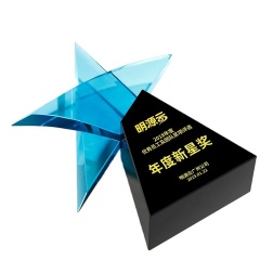 Récompense personnalisée de plaque de cristal de trophée d'étoile de cristal de couleur bleue